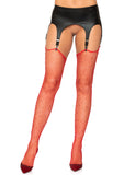 Red Rhinestone Fishnet Thigh Stockings