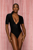 Black Short Sleeve T-Neck Bodysuit