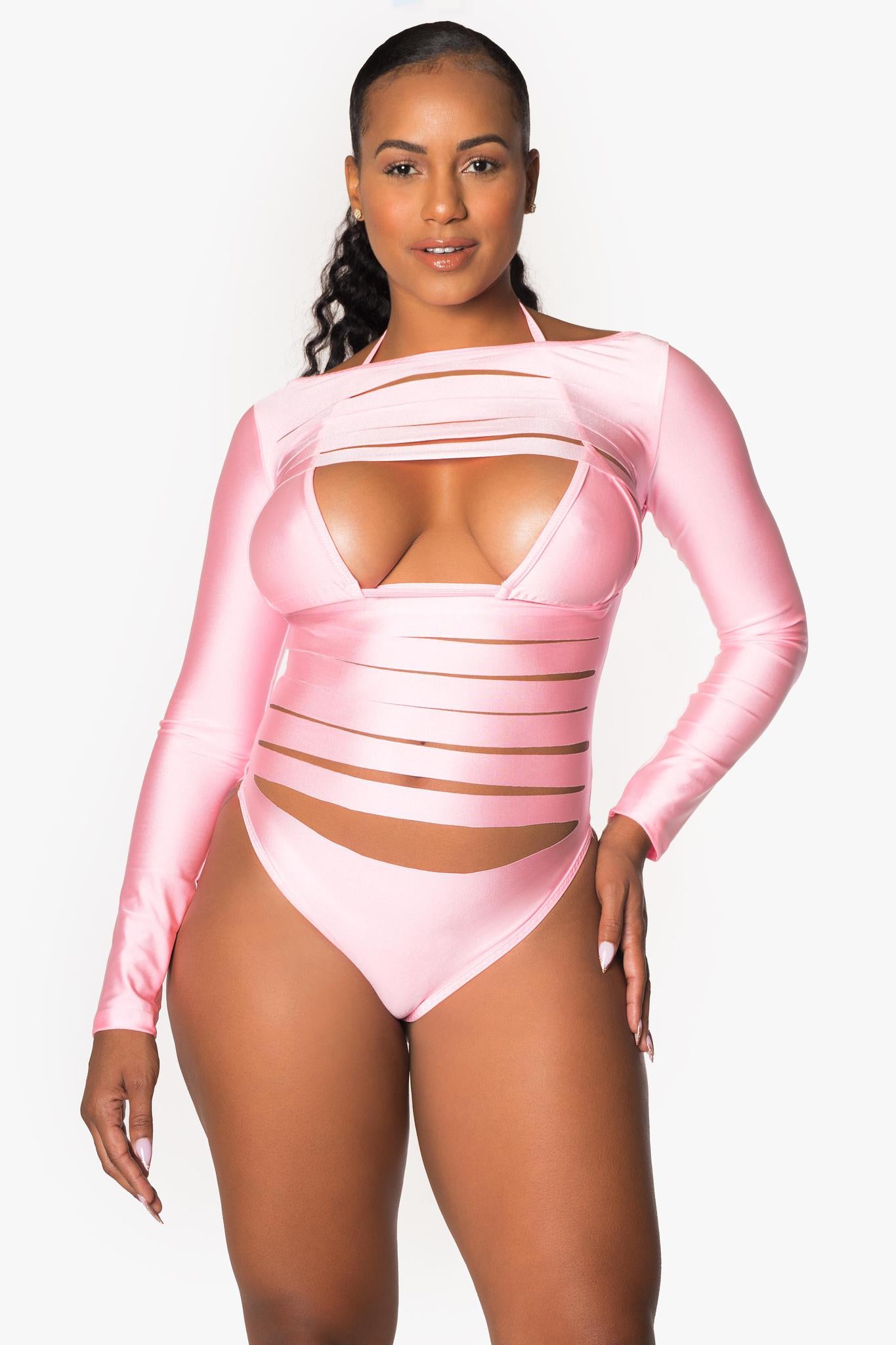 Body de manga larga con abertura frontal y parte superior de bikini personalizado por encargo en grupo