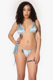 Top de bikini triangular de terciopelo azul