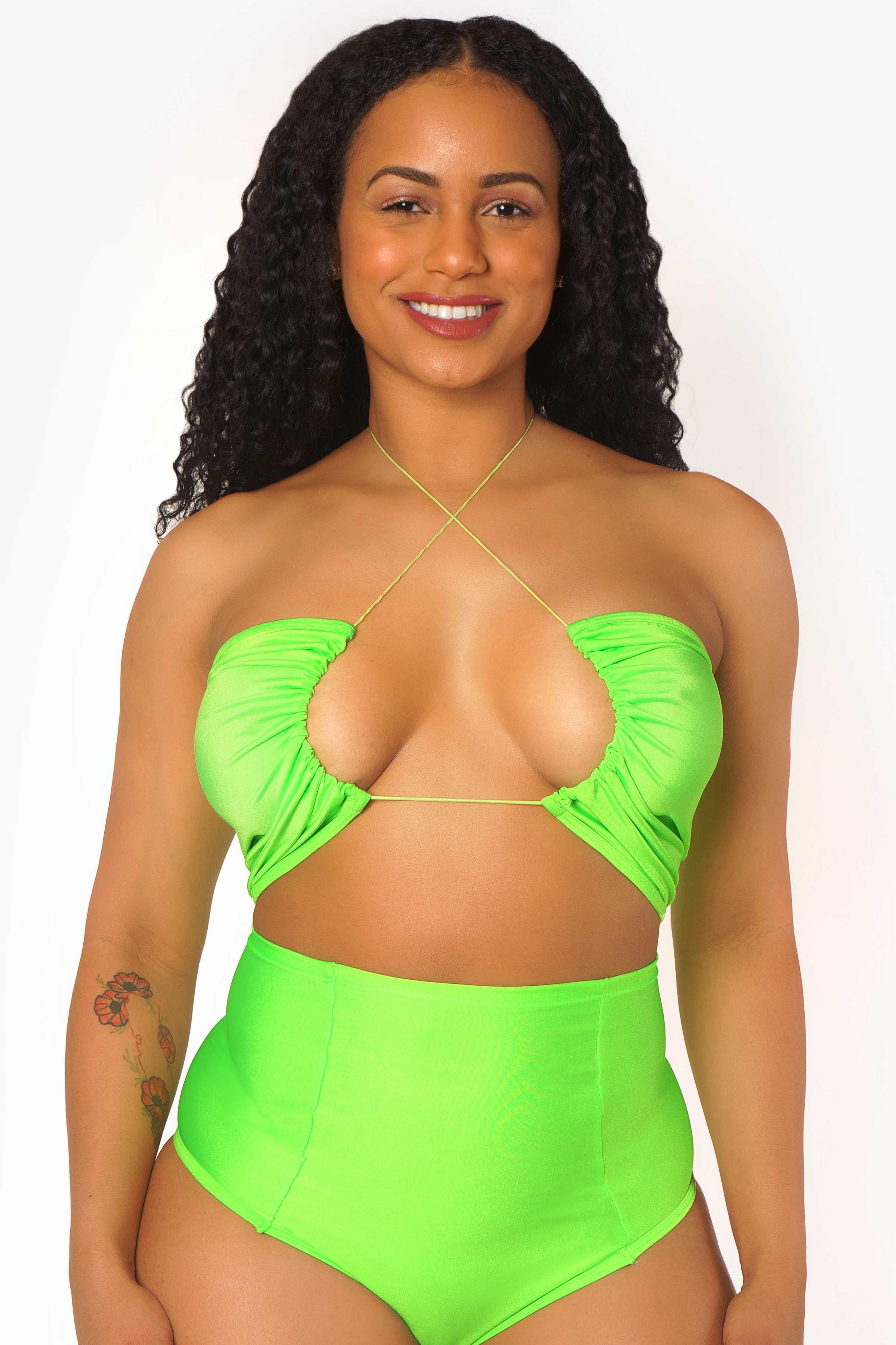 Top corto con cordón ajustable en color lima neón