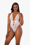 White Mesh Plunge Bodysuit