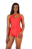 Red Back Lace Up Romper