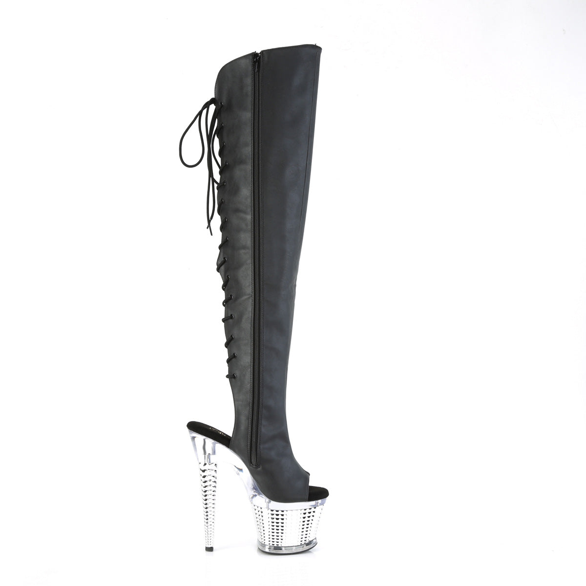 Black Thigh High Chrome Platform Boots