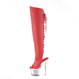 Red Thigh High Chrome Platform Boots