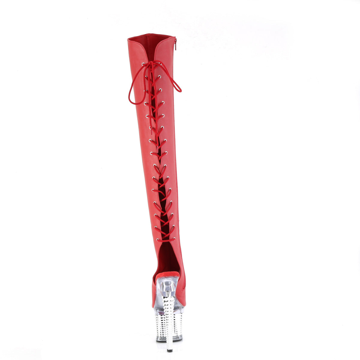 Red Thigh High Chrome Platform Boots