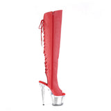 Red Thigh High Chrome Platform Boots