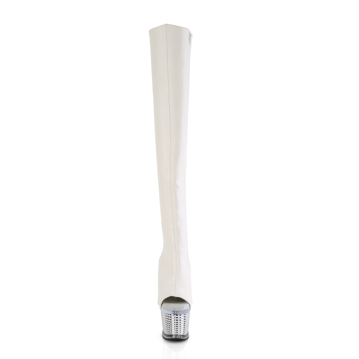 White Thigh High Chrome Platform Boots