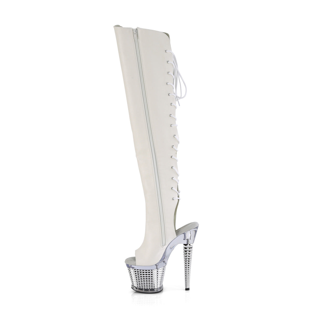 White Thigh High Chrome Platform Boots