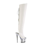 White Thigh High Chrome Platform Boots