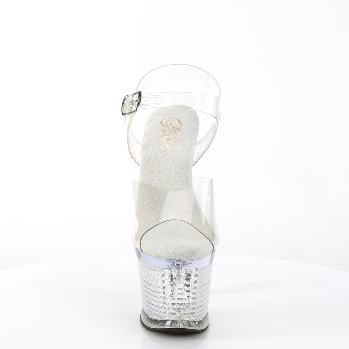 Sandalia de plataforma transparente con tiras en el tobillo y tacón de unicornio