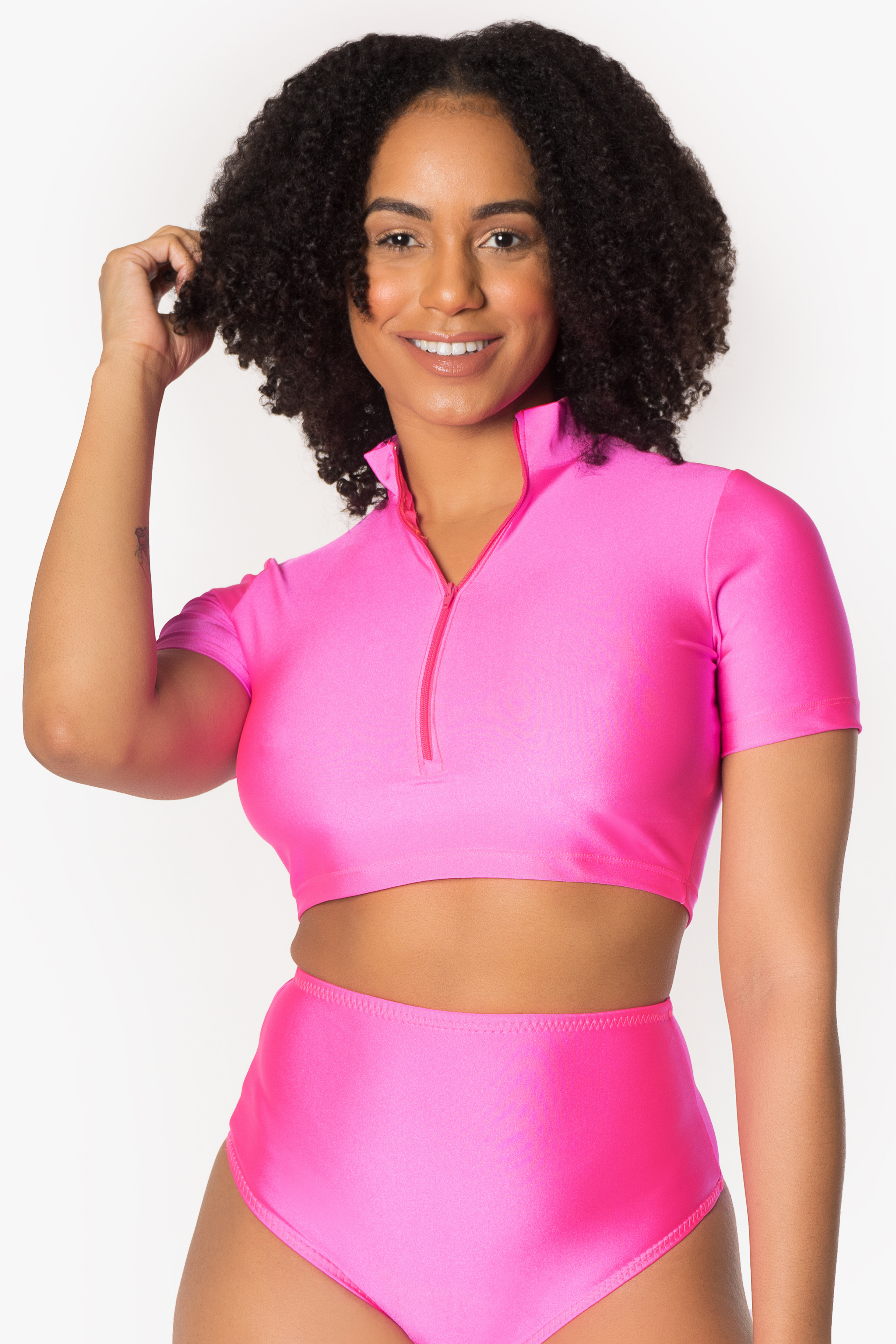 Neon Pink Zipper Crop Top