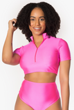 Neon Pink Zipper Crop Top
