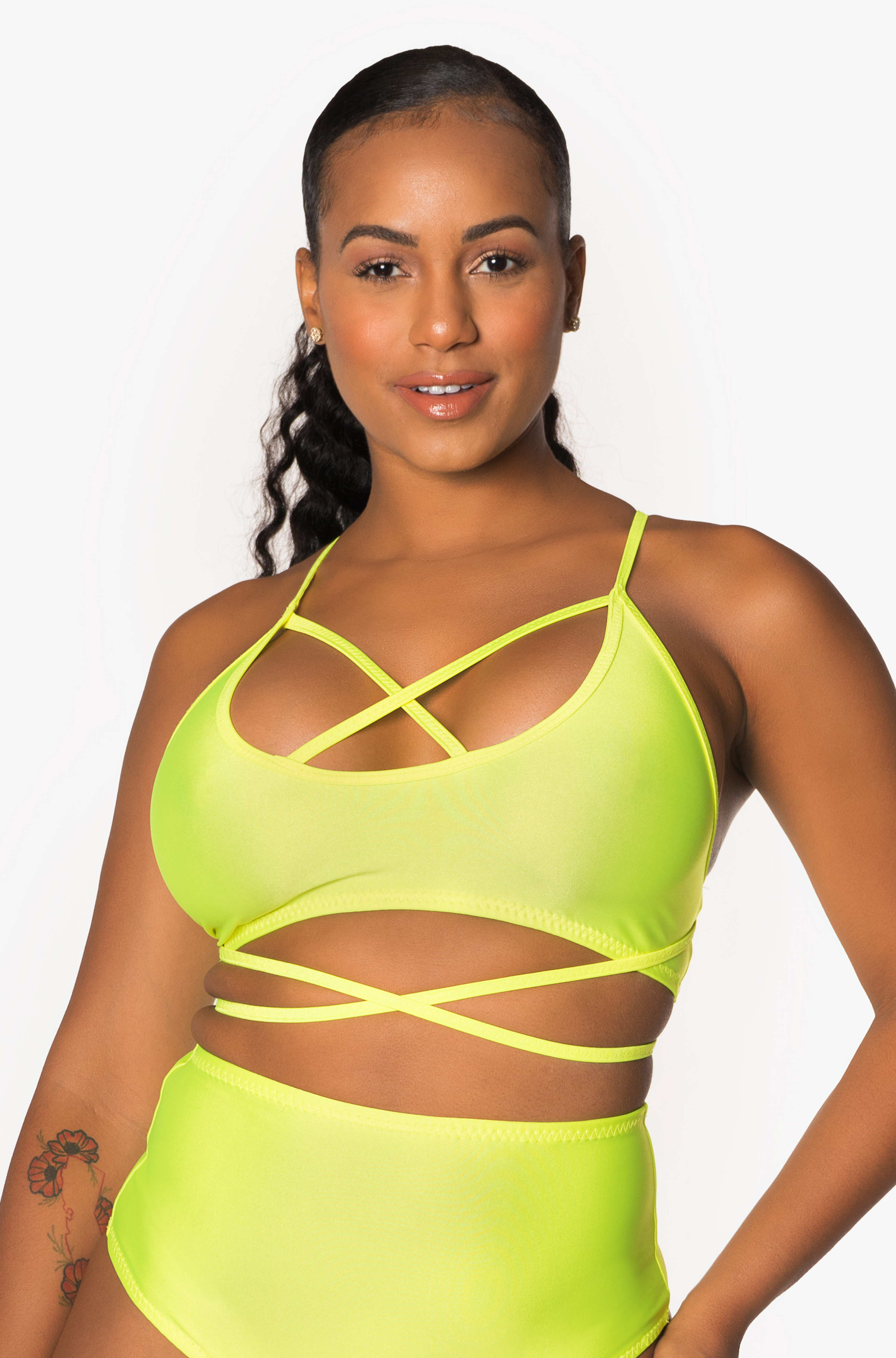 Neon Yellow Criss Cross Crop Top