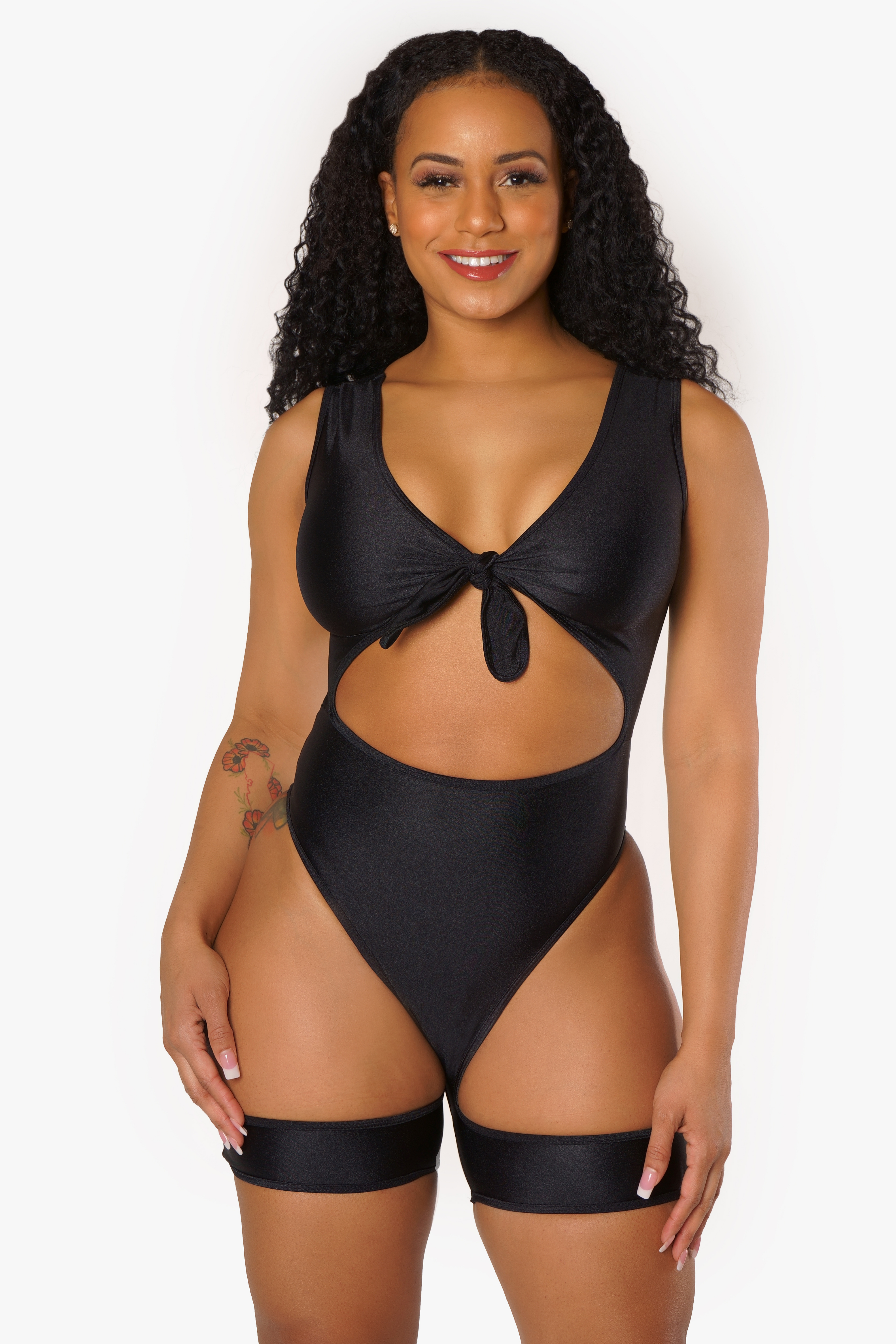 Black Tie Up Garter Bodysuit