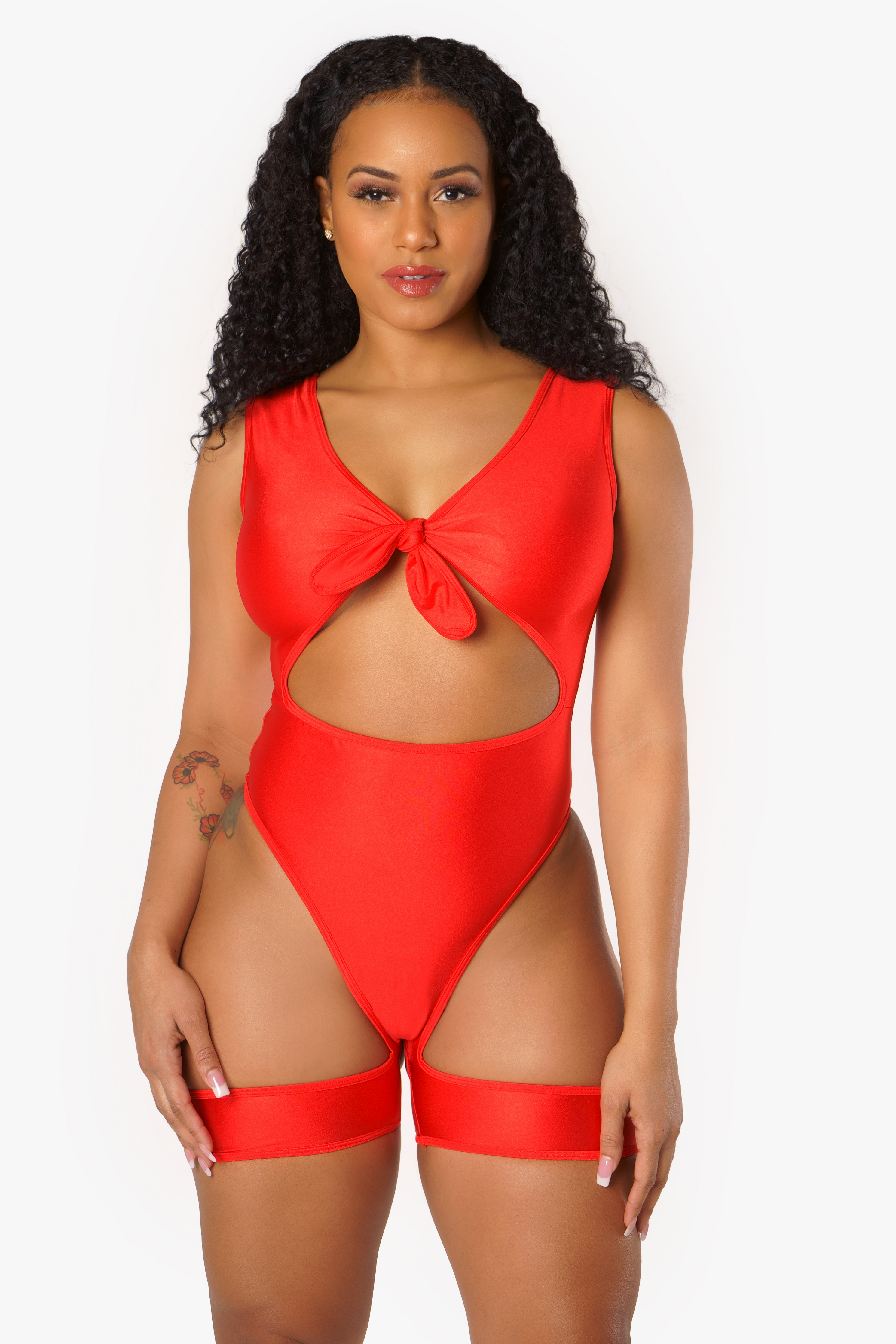 Red Tie Up Garter Bodysuit