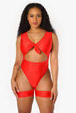 Red Tie Up Garter Bodysuit