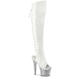 White Thigh High Chrome Platform Boots