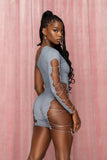 Dark Silver Asymmetrical Lace Up Romper