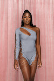 Dark Silver Asymmetrical Lace Up Romper
