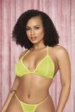 Parte superior de bikini triangular dividida con malla de diamantes de imitación de color amarillo neón