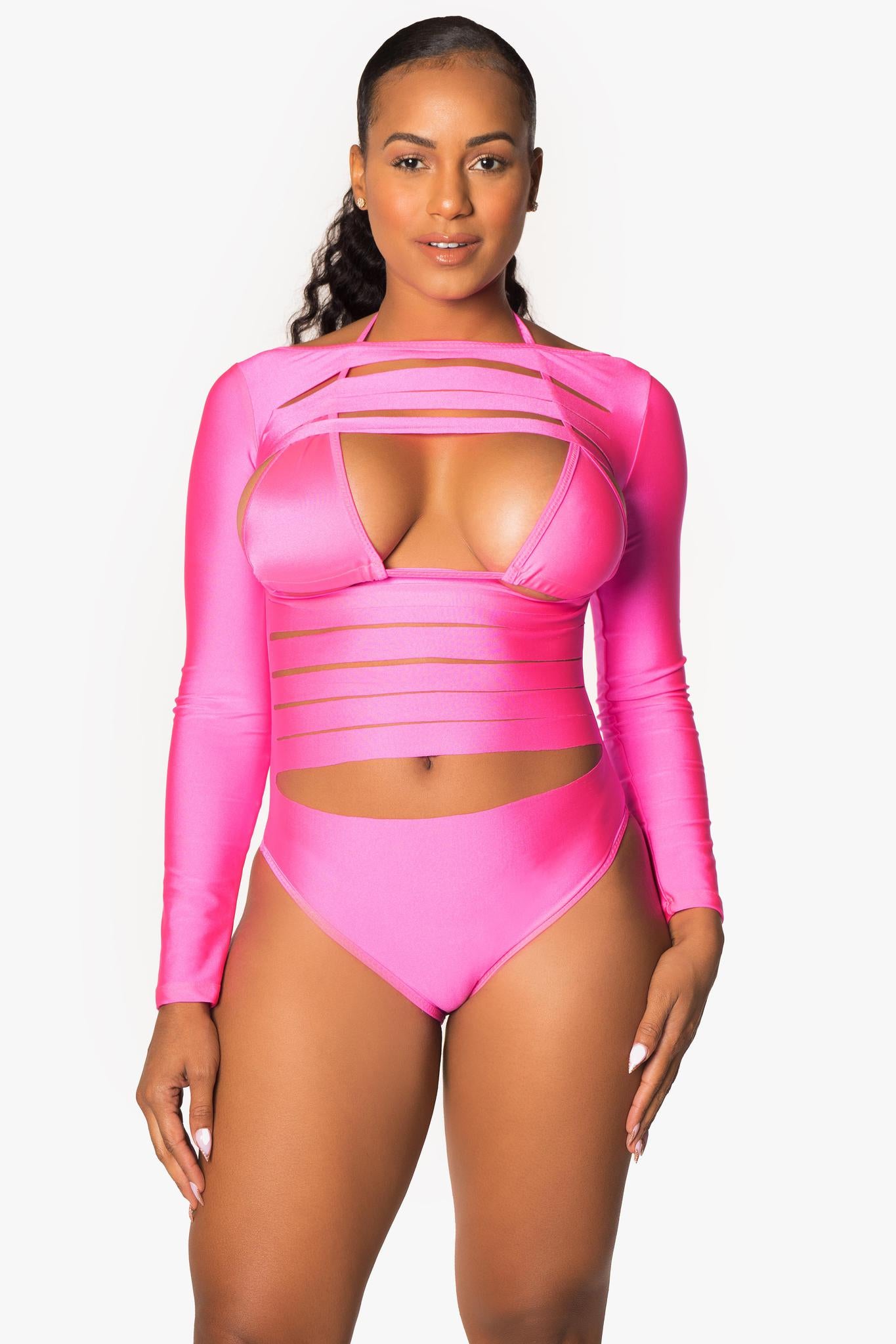 Body de manga larga con abertura frontal y parte superior de bikini personalizado por encargo en grupo