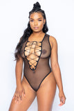 Black Mesh String Up Bodysuit
