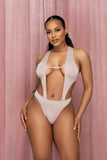 Nude Rose Gold Plunging V Bodysuit