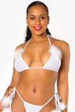 White Velvet Fur and Rhinestone Bikini Top
