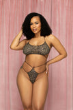 Cheetah Mesh Rhinestone Halter Bikini Set