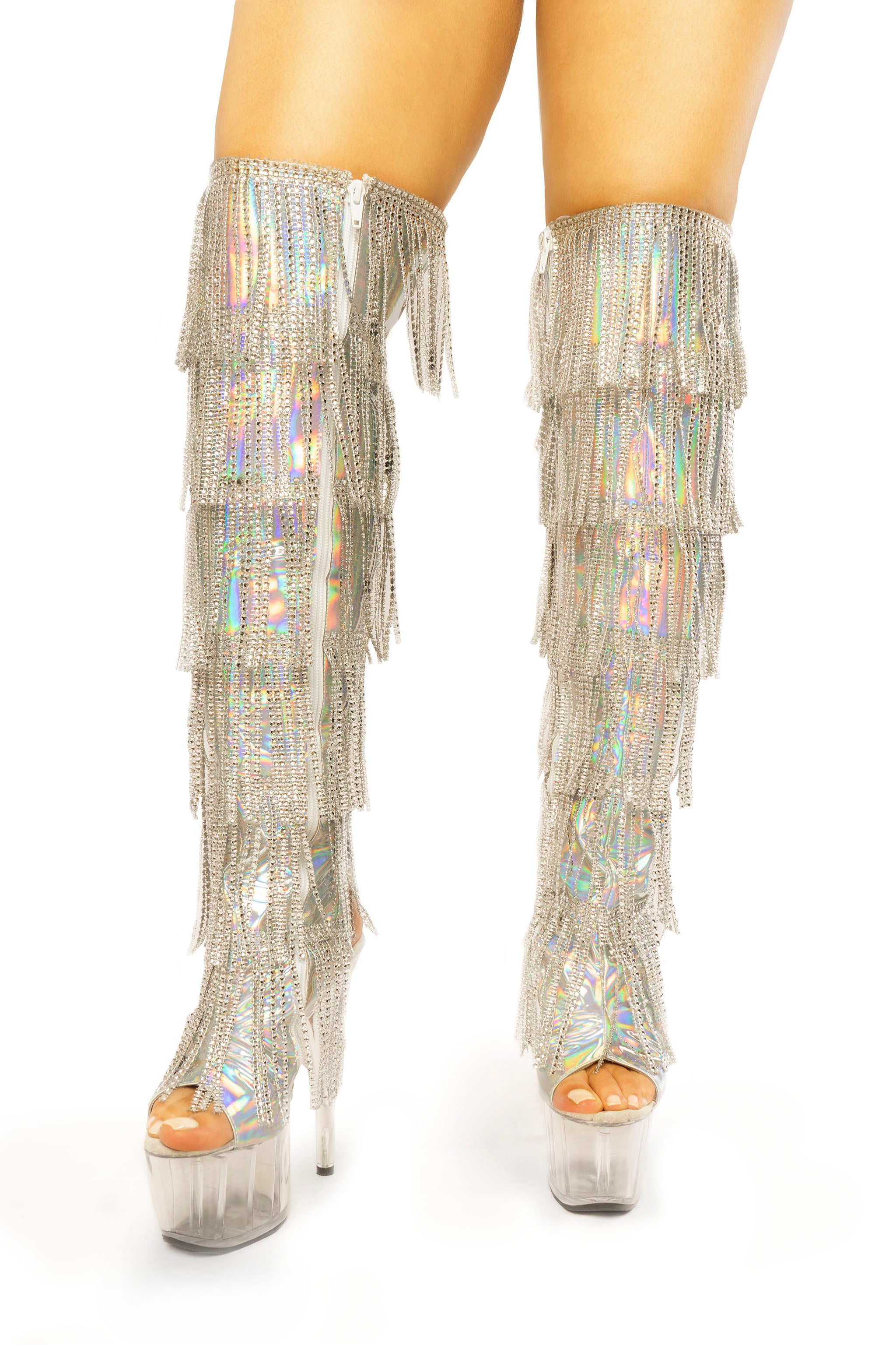 Dream Collection sequin fringe thigh heels - The Beauty Cave Boutique