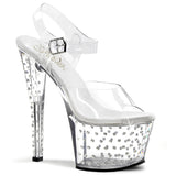 Clear Rhinestone Studded Ankle Strap Sandal Heels