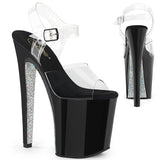 Black Ankle Strap Sandal Heels w/ Contrast Rhine Stones
