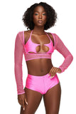 Neon Pink Fishnet Cut Out Crop Top