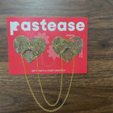 Gold Shattered Disco Heart Nipple Covers with Gold Chains – Sparkling Festival Adhesive Pasties