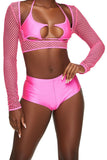 Neon Pink Fishnet Cut Out Crop Top