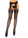 Lux Polka Dot Fishnet Suspender Pantyhose with Lace Top & Cuban Heel