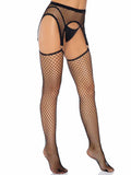 Women's Fishnet Garter Belt Stockings with O-Ring Detail | Crotchless Hosiery