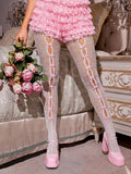 Sweetheart Striped Fishnet Tights with Heart Pattern & Bow Accents | Women's Fashion Hosiery
