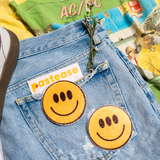 Trippy Smiley Face Three-Eyed Yellow Glitter Velvet Pasties