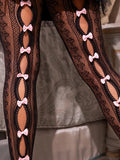 Sweetheart Striped Fishnet Tights with Heart Pattern & Bow Accents | Women's Fashion Hosiery