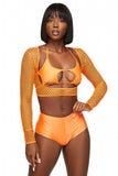 Neon Orange Fishnet Cut Out Crop Top