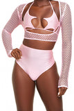 Baby Pink Fishnet Cut Out Crop