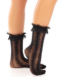 Sweetheart Lace Ankle Socks with Heart Pattern & Ruffle Cuffs