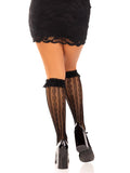 Sweetheart Ruffle Cuff Knee High Socks with Heart Pattern | Cute Lace Hosiery