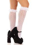 Sweetheart Ruffle Cuff Knee High Socks with Heart Pattern | Cute Lace Hosiery