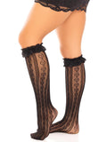 Sweetheart Ruffle Cuff Knee High Socks with Heart Pattern | Cute Lace Hosiery