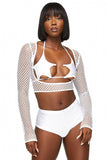 White Fishnet Cut Out Crop Top