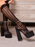 Sweetheart Ruffle Cuff Knee High Socks with Heart Pattern | Cute Lace Hosiery