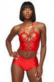 Red Halter Lace Up Sides Crop Top